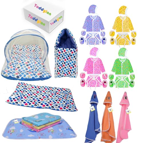 Image of Toddylon New Born Baby Essentials Combo Set | 34 in 1 Combo Pack | New Born Kit for Boys & Girls | Hospital Bag Kit 0-6 Months (Multicolor)
