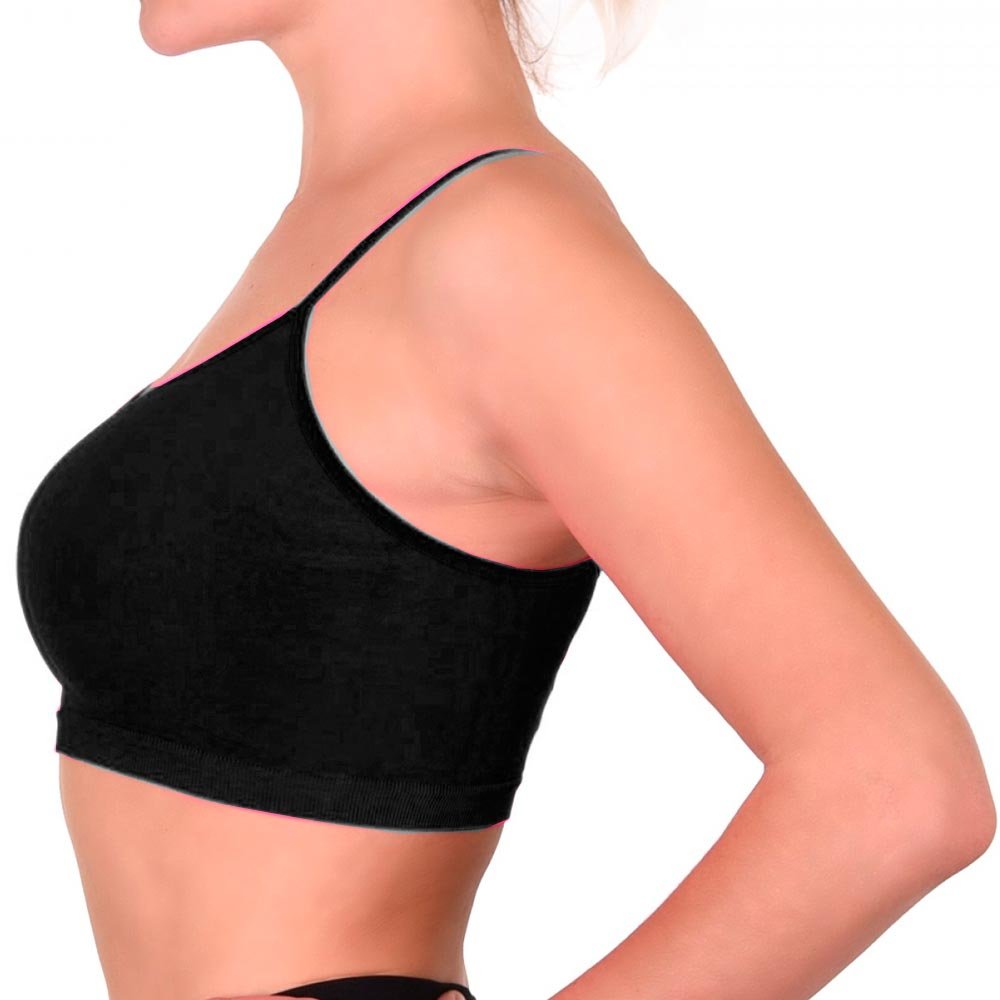Seamless Cami Bra Crop Top Spaghetti Straps Tank Camisole Sports Yoga Gym Black