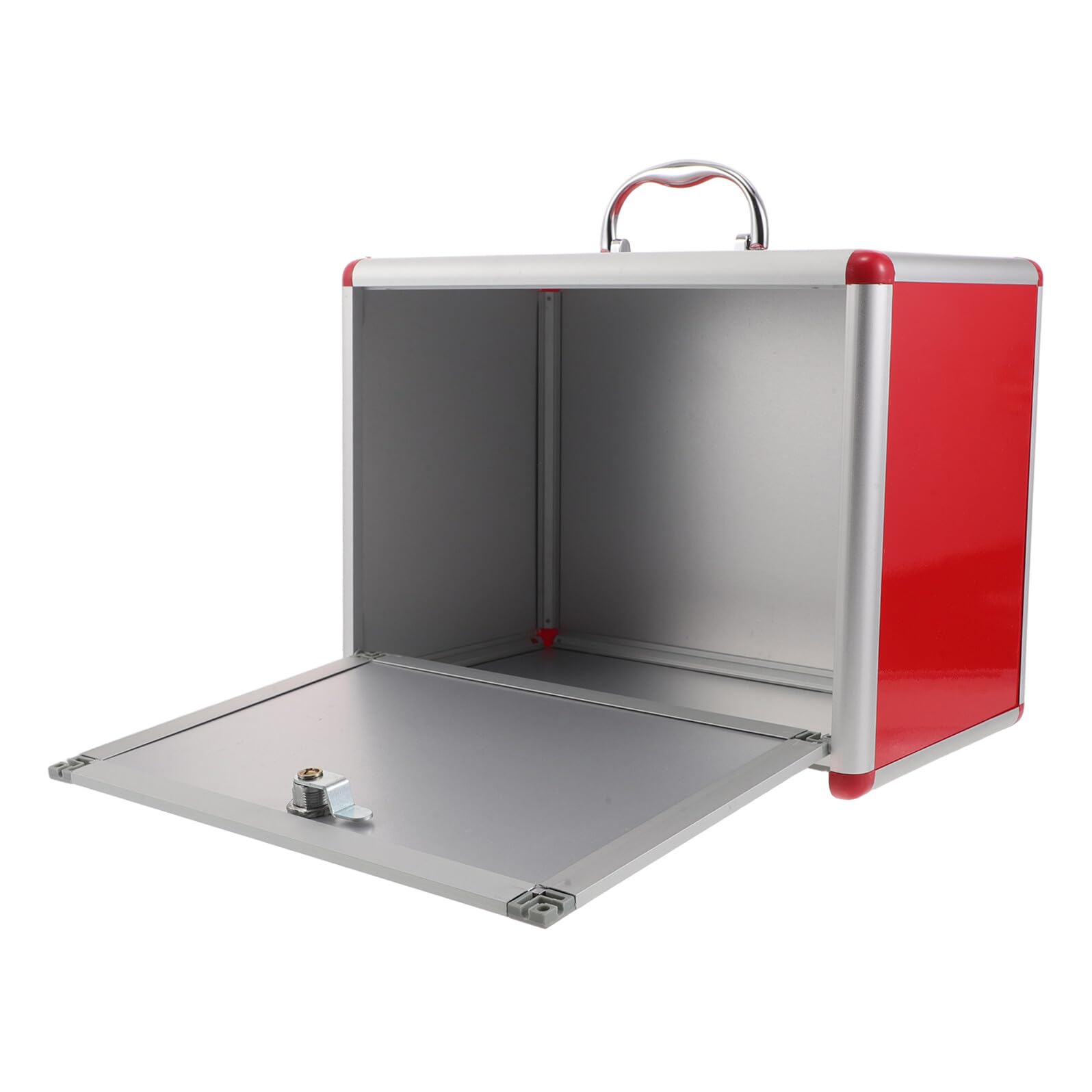 BESTonZON Cassetta Suggerimenti Rossa con Fessura, Chiudibile, 13.3 X 9.8 | Mdf e Lega di Alluminio, Struttura Robusta, Maniglia Integrata, per Raccolta Beneficenza e Voto Comunitario
