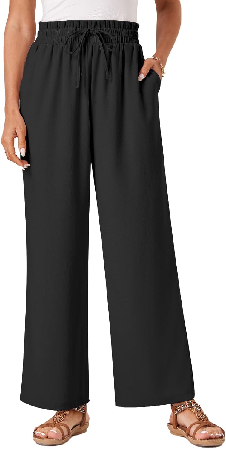 Womens Palazzo Pants Wide Leg High Waist Flowy 2026 Casual Summer Linen Beach Loose Comfy Boho Pants with Pockets