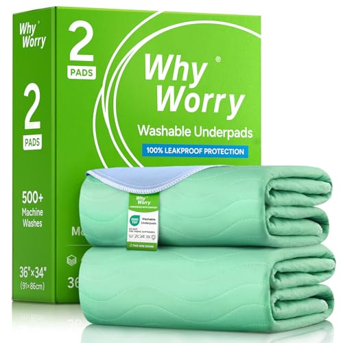 WhyWorry Washable Incontinence Bed Sheets for Adults & Kids | 86 x 91 cm | for Single Bed | Waterproof Bed Wetting Mats | Reusable Bed Protectors | Pee Pads | Green | Pack of 2