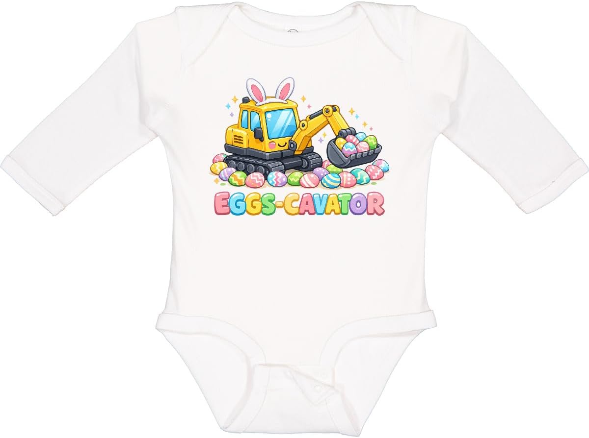 inktastic Eggs-cavator Easter Bunny Excavator Long Sleeve Creeper