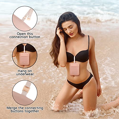 Image of YOYI YOYI RFID Undercover Bra Wallet,Travel Pouch,Secret Pocket - Credit Cards & Money & Valuables with Adjustable,Elastic Strap Suitable for All Bra Sizes Pink -Large