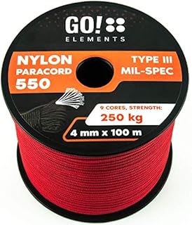GO!elements Linka Paracord 100 m z odpornego na rozerwanie sznurka nylonowego - 4 mm linka Paracord 550 typ III - nadaje się jako linka uniwersalna i repsznur - maks. 250 kg, kolor: czarny