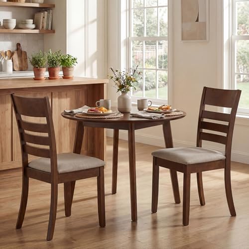 Image of COSTWAY Wooden Dining Chairs Set of 2, Solid Rubberwood Frame Kitchen Side Chairs w /Upholstered Padded Seat & High Slat Back, Mid-Century Modern Dining Chair for Dining Room Kitchen (Light Brown)
