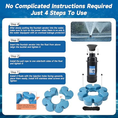 Image of RELIY Pond Fountain Aerator, 1HP 110V 15000 GPH Fountain Pump, Fully Automatic Powerful Lake Floating Fountain, 100 FT Power Cord, 2x100 FT Traction Rope, Pond Fountains For Large Ponds