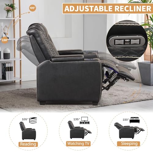 Image of ANJ Power Recliner Chairs Set of 5 for Adults, PU Leather Home Theater Seating with Adjustable Powered Headrest,LED,Storage,USB,Cup Holders,Black