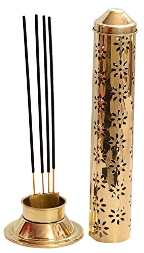 Craftvatika Safety Incense Stick Holder Burner Metal Brass Handmade Agarbati Burner Ash Catcher Cone Cylindrical Shaped Floral Jali Work | Chtistmas Gifts | X'mas Decoration #TOP6