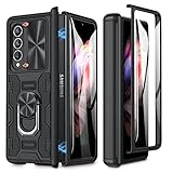 Caka Z Fold 3 Case with Slide Camera Cover, Kickstand, Ring Holder, Tempered Glass Screen Protector
