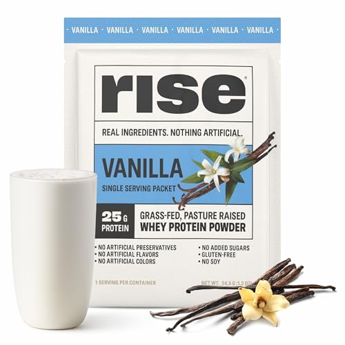 Rise Grass-Fed Whey Protein Powder - Vanilla | 25g Protein No Artificial Flavors, Colors, or Preservatives - Sugar Free, Gluten-Free, Soy Free (Single Serving, 1 Pack)