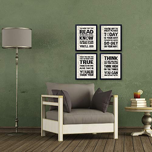 akeke Dr. Seuss Quotes and Saying Vintage Book Wall Art Prints - Set of Four 8"x10" Unframed - Motivational Inspirational Classroom Office Child/Boy/Girl/Nursery Room Decor