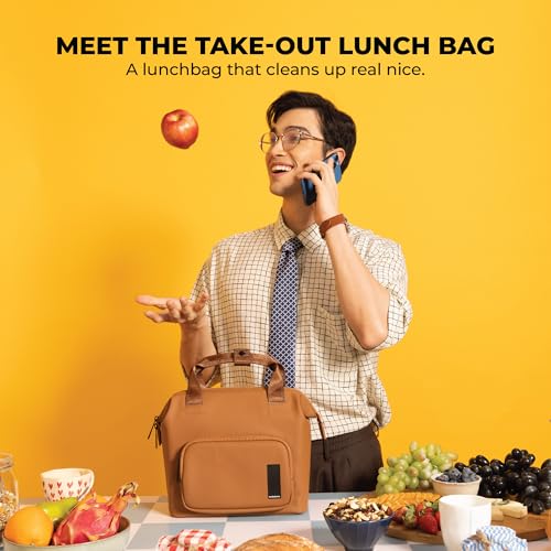 Image of MOKOBARA The Take-Out Lunch Bag - Tan Spill-Proof Large & Roomy for Daily Use, Office Carry, Travel, Easy Access & Easy to Clean (Lucky Charm), Pink