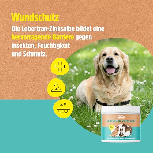 GreenHero Lebertran-Zinksalbe, 500g, bei Hautproblemen von Haustieren, unterstützend bei Wunden, Reizungen, Juckreiz, Mauke und Anderen Hautproblemen, für Pferd, Hund, Katze und Co