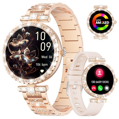 LIGE Orologio intelligente da donna con funzione telefonica, 1,19 AMOLED Fitness Tracker con 100+ modalità sportive, frequenza cardiaca 24H, ciclo mestruale, IP68 Diamon Smart Watch per Android iOS,