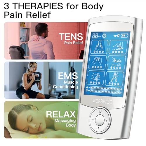 image for MegaWise EMS TENS Unit, 24 Modes with 14 Premium Pads, Dual Channel Mu