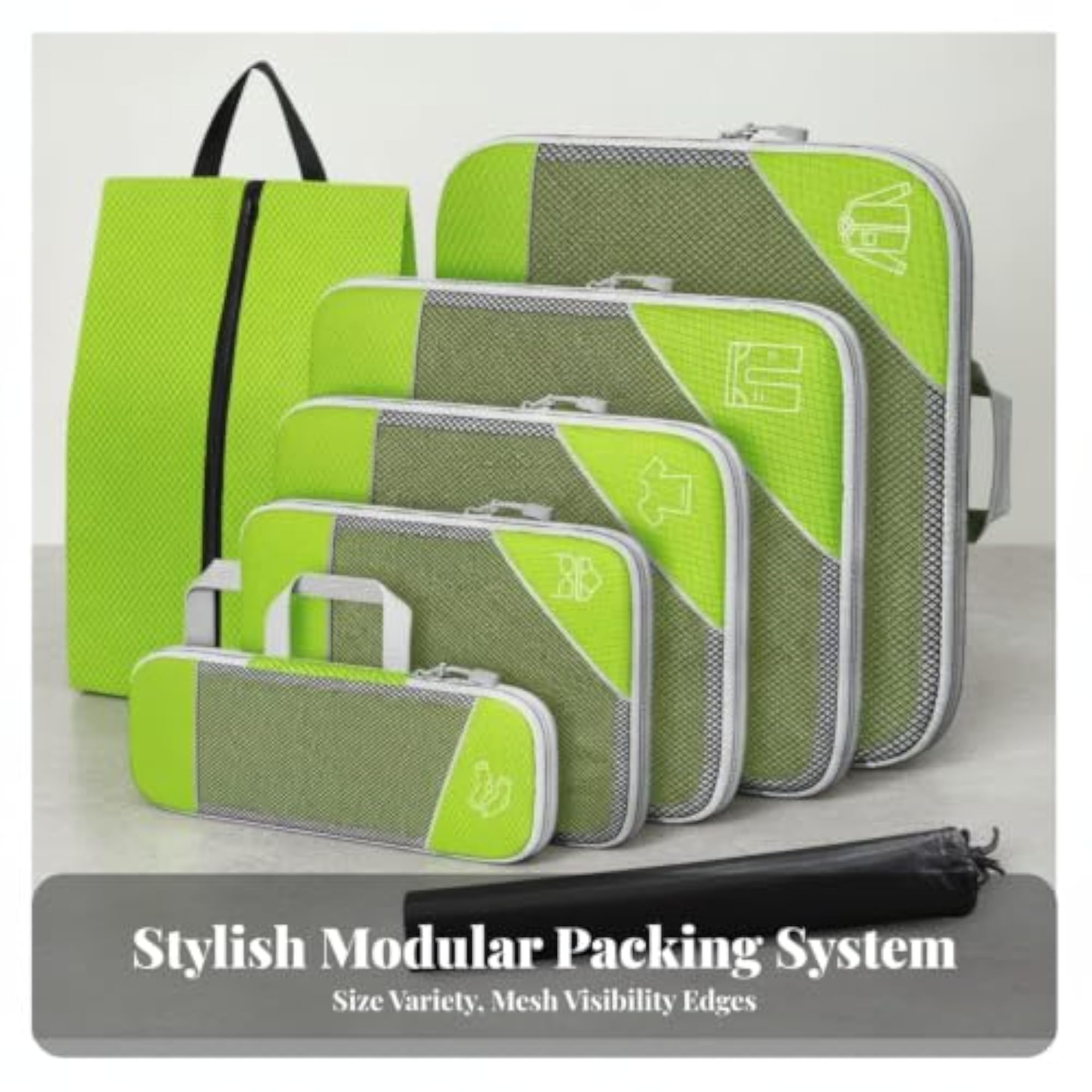7 Pieces Space-Saving Nylon Travel Organizer Set with Shoe Bag