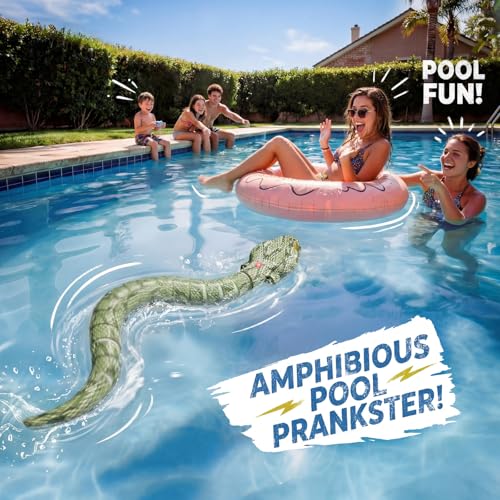 Image of Veeniix SM30S-Green Amphibious Remote Control Snake,Prank Toy Indoor Outdoor Games,Realistic Moving,Gag Gift for Adults Kids Cats, Ideal Water Pool Toy Gift for Boys and Girls Aged 3-5, 5-8