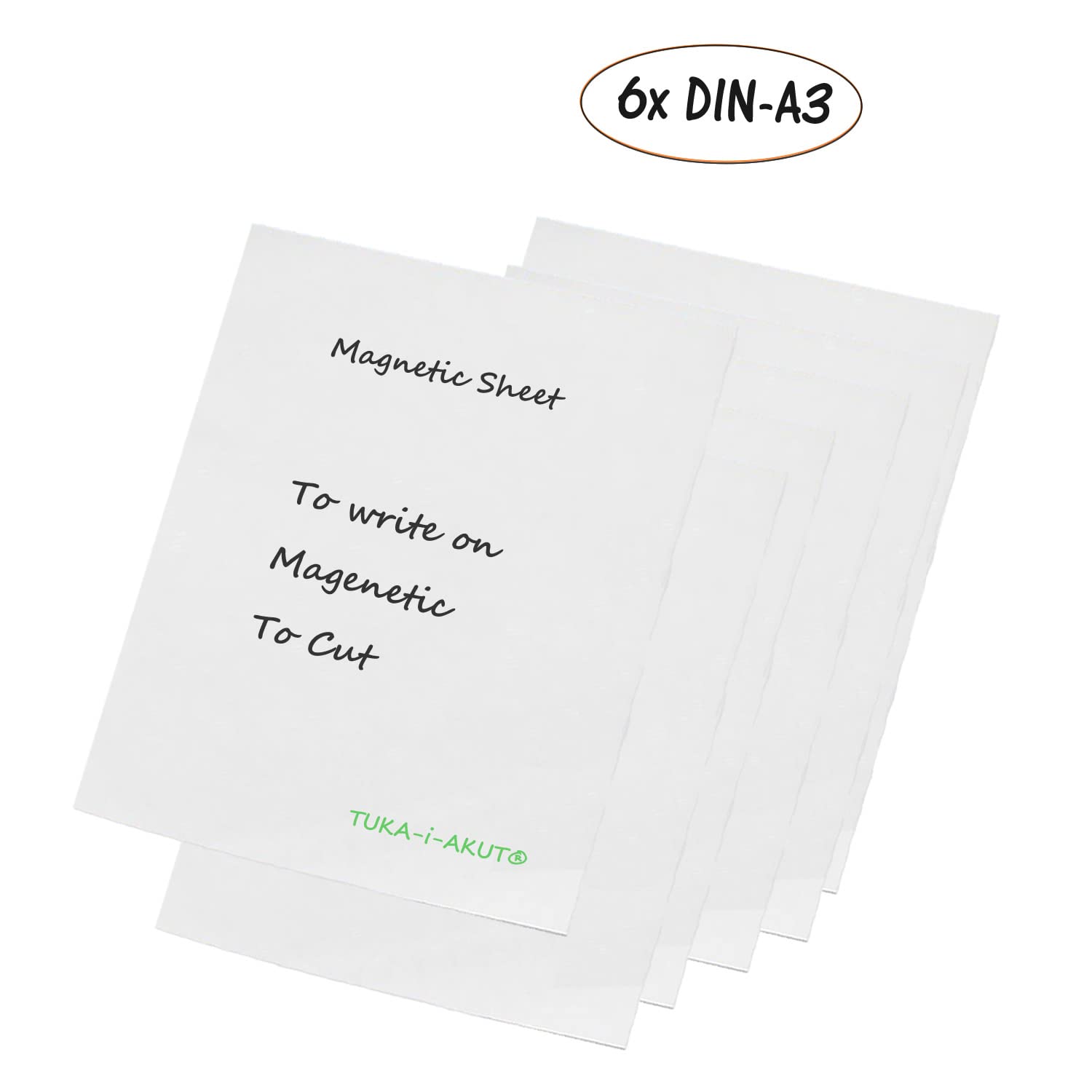 TUKA 6x A3 Feuille Magnétique pour la Découpe, Inscriptibles et Effaçable, Film Aimant Flexible Plaque magnétique, pour Tableau Blanc, Étiquette Magnétique, Affiche, Lot de 6 en Blanc, TKD9041
