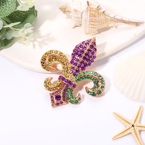 Image of Mardi Gras Brooches Pin for Women Girls Rhinestone Mask Fleur De Lis Brooch Glitter Jester Pins Fat Tuesday Carnial Parade Holiday Brooches Jewelry