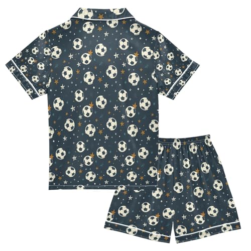 senya Space Star Football Satin Summer Pajama Sets Silk Short Sleeve Button Down Sleepwear2