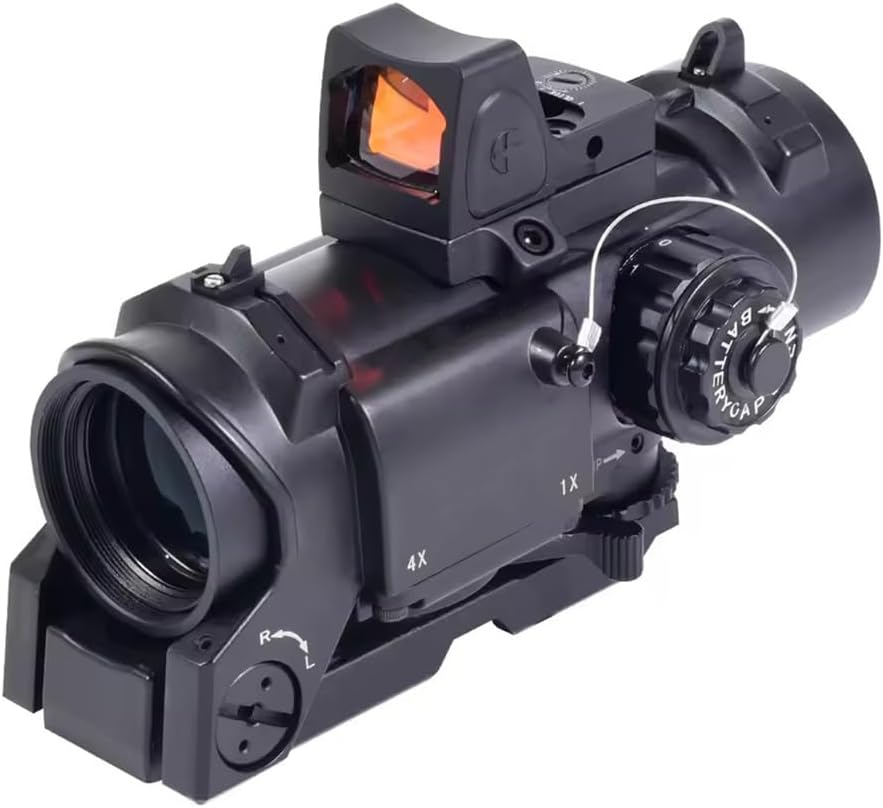 NEW 1-4x Fixed Dual Purpose Scope + Mini Red Dot Compact Reflex Optic Sight Combo，Holographic Riflescope with Red Illumination Telescope Lens Cover，QD Quick Detach Release Mount，Fit 20mm Rail，Black