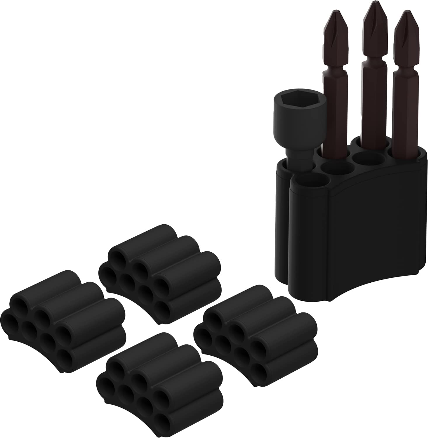 Drill Bit Holder, Tool Holster, Pack of Two, Strong Drill add-on for Easy Access to 14 Driver bits on The Side of De-Walt/Milwaukee Power Drill or Driver