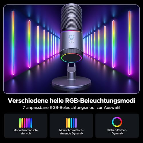 UGREEN USB Microphone mit RGB Licht, Rauschunterdrückung, 24bit/96kHz – Ansicht 5