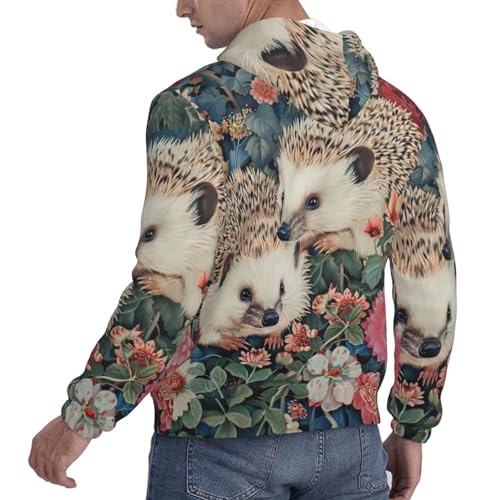 Sweat à capuche imprimé floral hérissons pull de sport doux à coupe mixte - 2