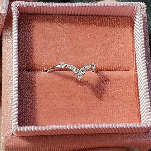 White Gold Plated Cubic Zirconia Chic Creative V-shaped Statement Ring Personalized Accessory Ideal for Women's Daily Casual Wear Party Holiday Anniversary Love Jewelry Gift4