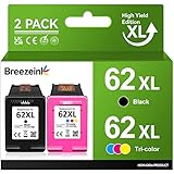62XL Ink Cartridge Black and Color Combo Pack High Yield Replacement for HP Ink 62 XL for HP Envy 7640 7645 5660 5642 5540 OfficeJet 8045 8040 5746 5745 5740 5740 258 250 200(1 Black, 1 Tri-Color)