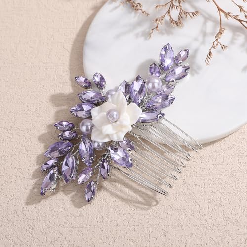 Adorno Floral para Cabello con Cristal y Pedrería Morada miniatura 3