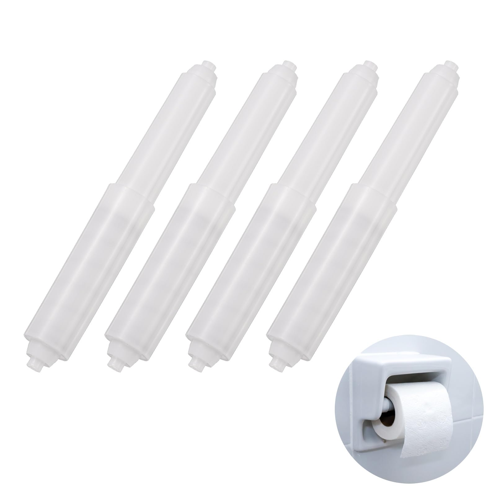 sourcing map 4 Pcs Spring Loaded Toilet Paper Holder Roller (4.7" to 6" Adjustable) Bathroom Tissue Plastic Toilet Paper Holder Roller Replacement for Washroom Bathroom, (White)