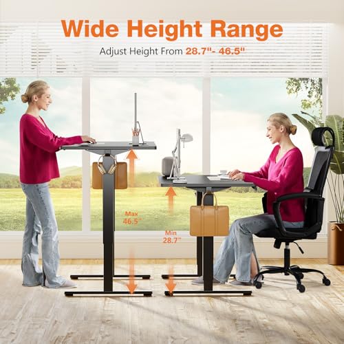 Sweetcrispy Electric Adjustable Height Standing Desk - 40 x 24 inch Sit to Stand Up Desk with Splice Board, Rising Home Office Computer Table with 2 Hook and Wire Hole for Work image 4