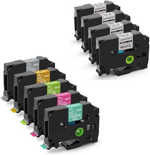 MarkDomain - Paquete de 9 cintas de etiquetas de repuesto compatibles con Brother TZe TZ laminadas P Touch para PT D210 H110 D600 1230PC 1280, negro