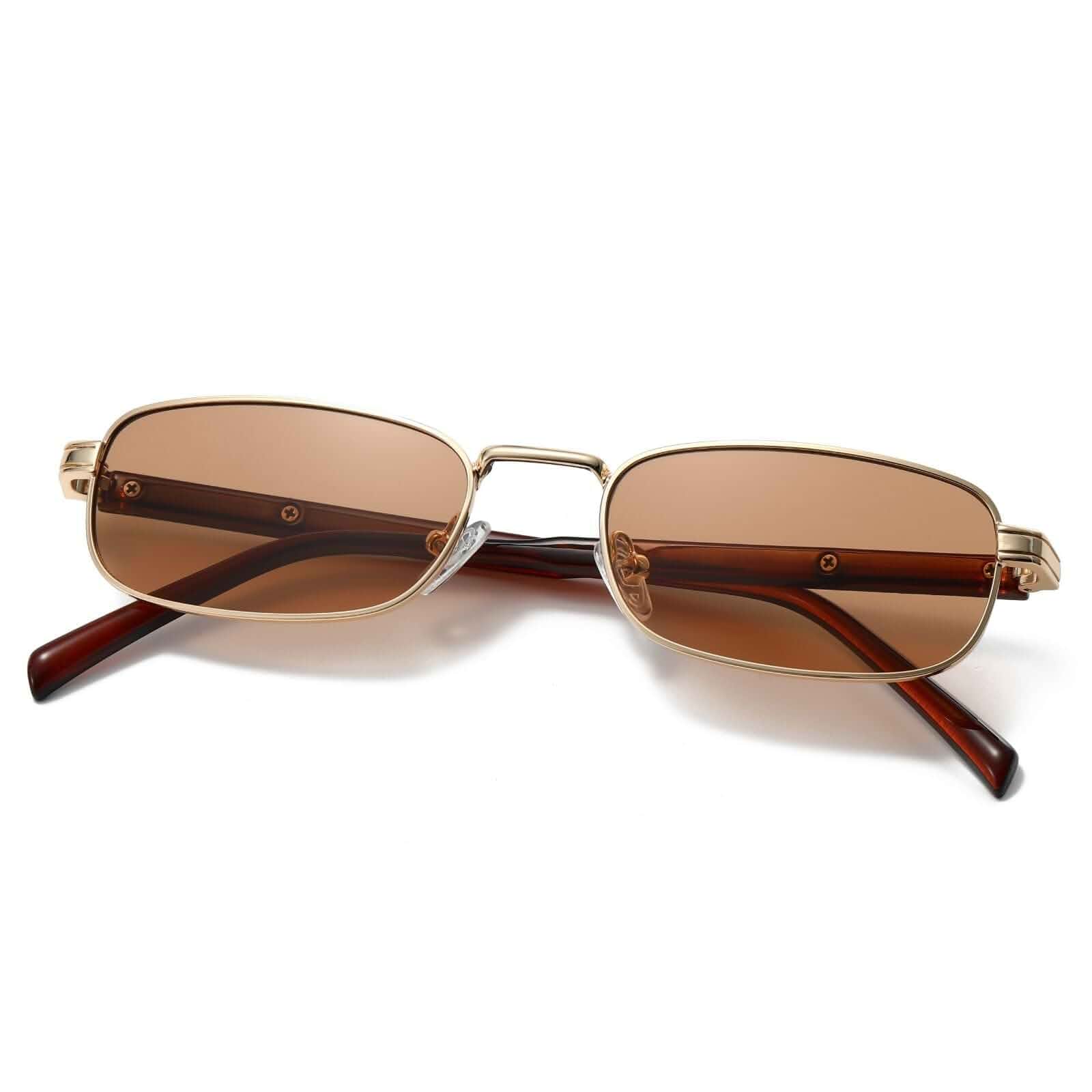 Freckles Mark Trendy Rectangular Retro Sunglasses Mens Womens Classic Rectangle Glasses, Small Fashion Thin Slim Square Shades, Stylish Metal Frame