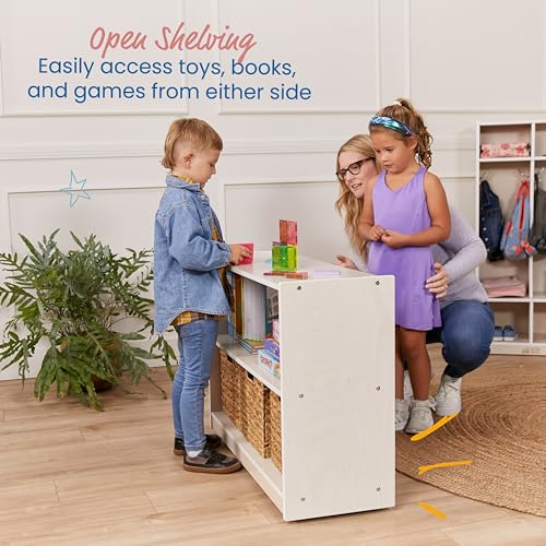 Image of ECR4Kids 2-Shelf Mobile Island Storage Cabinet, Classroom Furniture, White Wash
