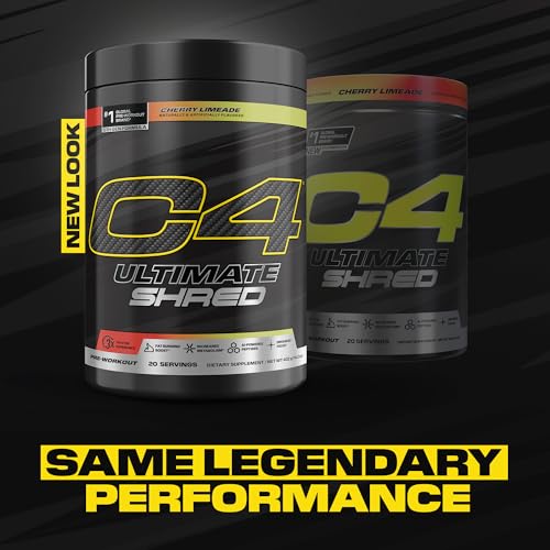 Image of Cellucor C4 Ultimate Shred Pre Workout Powder, Metabolism Supplement with Cayenne Extract+300mg Caffeine+TeaCrine+Dynamine - Cherry Limeade, 20 Servings