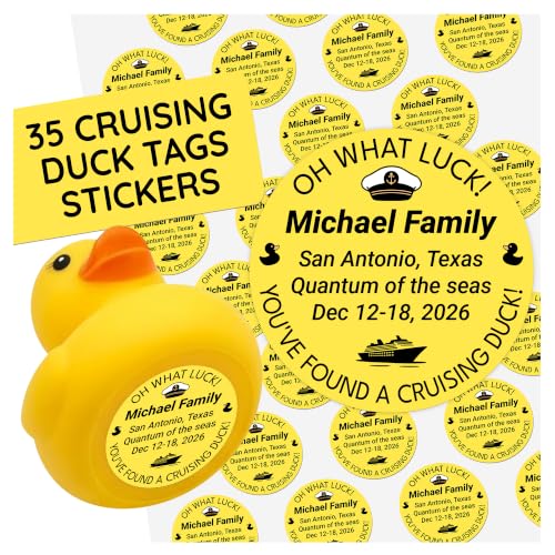 TAYTA Cruising Duck Tag Stickers for Ship Hiding Game Personalized Name Oh What Luck Waterproof Labels Custom Rubber Cruise Hunt Essentials Fun Party Gift Decals 35 pcs Per Sheet - Waterproof