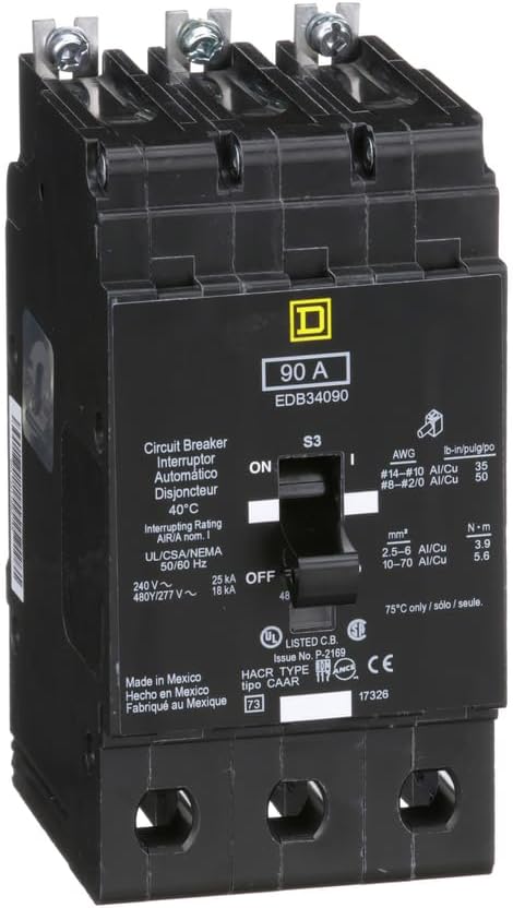 SCHNEIDER ELECTRIC 480Y/277-VOLT 90-AMP EDB34090 Miniature Circuit Breaker 480Y/277V 90A