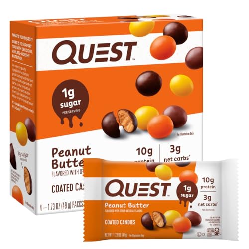 Quest Nutrition Coated Candies, Peanut Butter, 1g Sugar, 10g Protein, 4g Net Carbs, Gluten Free,...
