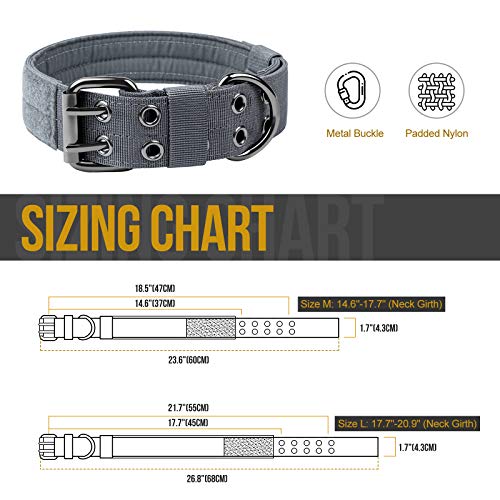 Onetigris Military Adjustable Dog Collar With Metal D Ring & Buckle 2 Sizes (M, Grey) #TOP2