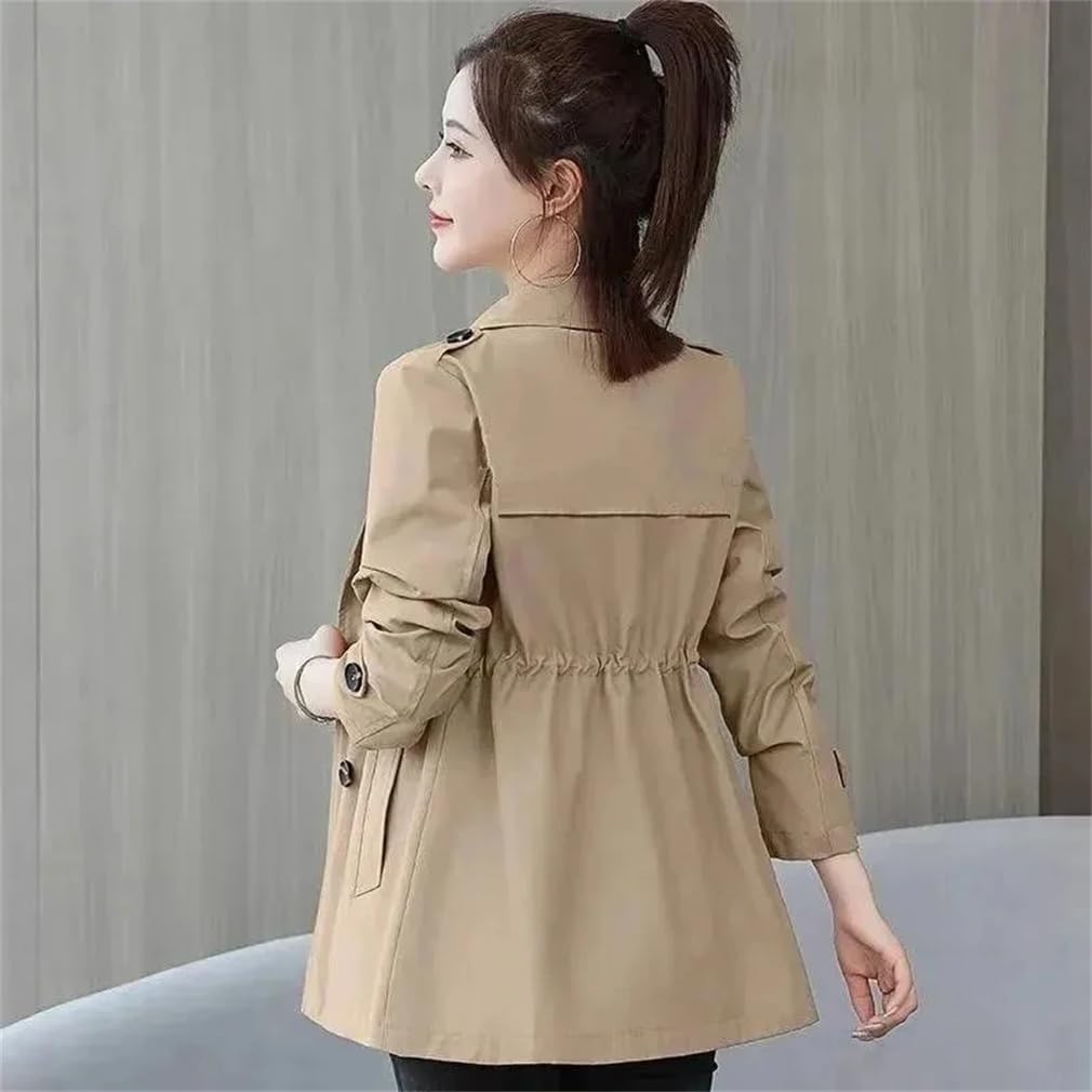 keusyoi Spring Short Coat Windbreaker Women's Trench Coat Short Jacket Ladies Solid Coat Women Double Bbreasted Outwear