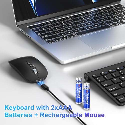 Image of cimetech Bluetooth Mini Keyboard and Mouse, Slim Portable Ergonomic Wireless Keyboard and Rechargeable Mouse Compatible with iPad, Tablet, Laptop, PC - Black