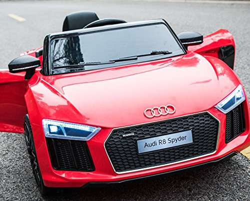 Kinderfahrzeug - Elektro Auto Audi R8 Spyder - lizenziert - 12V7AH Akku und 2 Motoren- 2,4Ghz + MP3 + Leder + Eva (Rot)