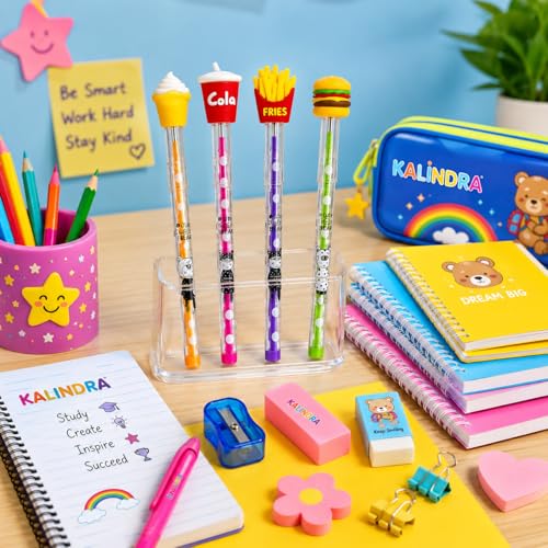 Image of KALINDRA Fancy Top Pencils for Kids Pack of 4 | Burger, Fries, Cola & Ice Cream Design Pencils | Cute School Stationery | Birthday Return Gifts, Party Favor Gift Set for Boys & Girls