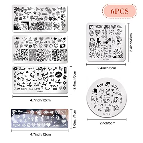 Nail Stamp Plates 6 Pcs Valentine's Day Theme Nail Art Stamp Template Set Diy Print Manicure Tool Nail Art Decorations For Valentine's Day #TOP1