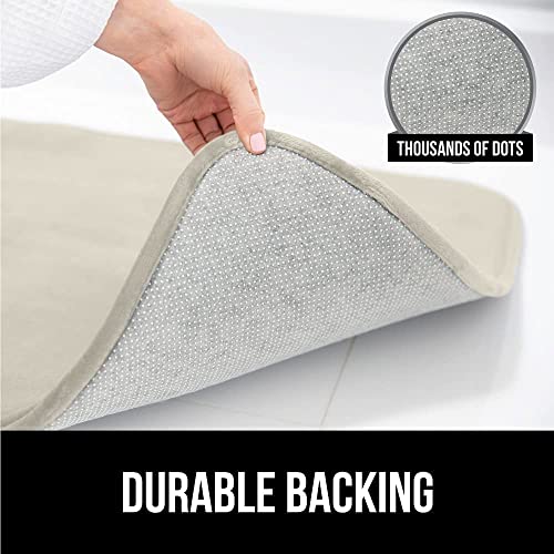 Gorilla Grip Memory Foam Bath Rug Solid And Striped, Solid Bath Rug In Size 30X20 And Striped Memory Foam Bath Rug In Size 24X17, Both In Champagne, 2 Item Bundle #TOP23