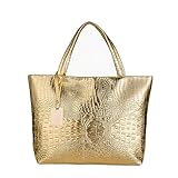 Large Tote Shoulder Purse Stylish Metal Crocodile Woman Ladies Handbag Work Bag Ladies Mom Grandmother Gifts Gold