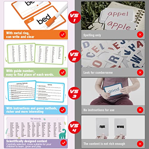 Wjpc 300 Cards, 580Pcs High Frequency Sight Words Flash Cards For (Pre-K Pre-Kindergarten, Kindergarten, 1St, 2Nd, 3Rd Grade, First Second Third Grade 3,4,5,6,7,8,9 Years Ages Kids Boys Girls #TOP3