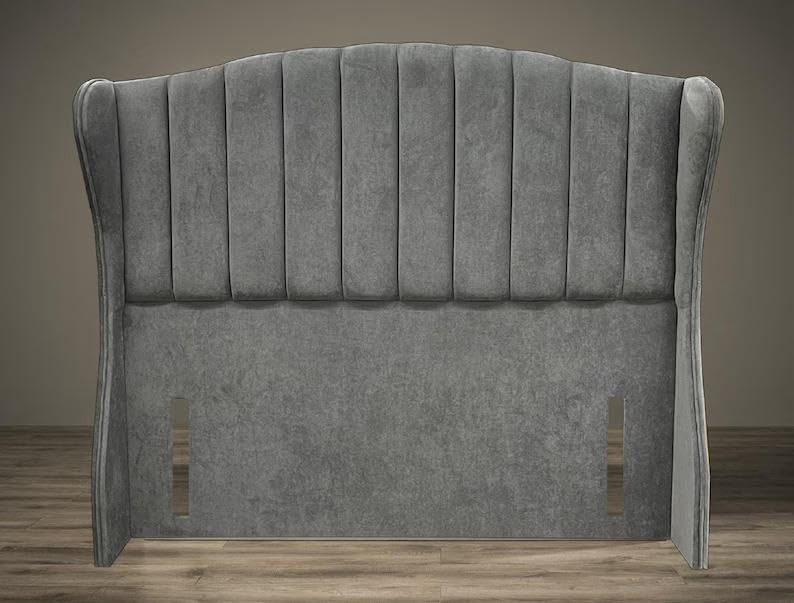 Bonanza Upholstered 54" Winged Vertical Panel Floor Standing Headboard for Divan Bed, Ottoman Bed, Double Bed Headboard | Modern Bedroom Furniture | All UK Sizes (White Plush, 4ft Small Double)